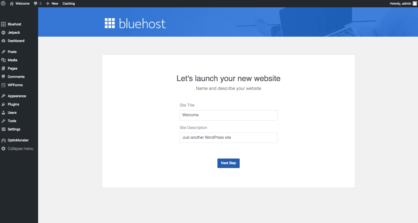 Bluehost - setting up site title and description