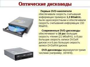 Первые DVD-накопители обеспечивали скорость считывания информации примерно 1