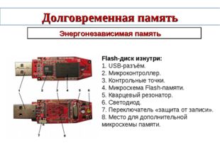 Долговременная память Энергонезависимая память Flash-диск изнутри: 1. USB-раз