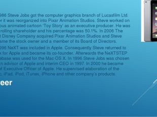 Career In 1986 Steve Jobs got the computer graphics branch of Lucasfilm Ltd.