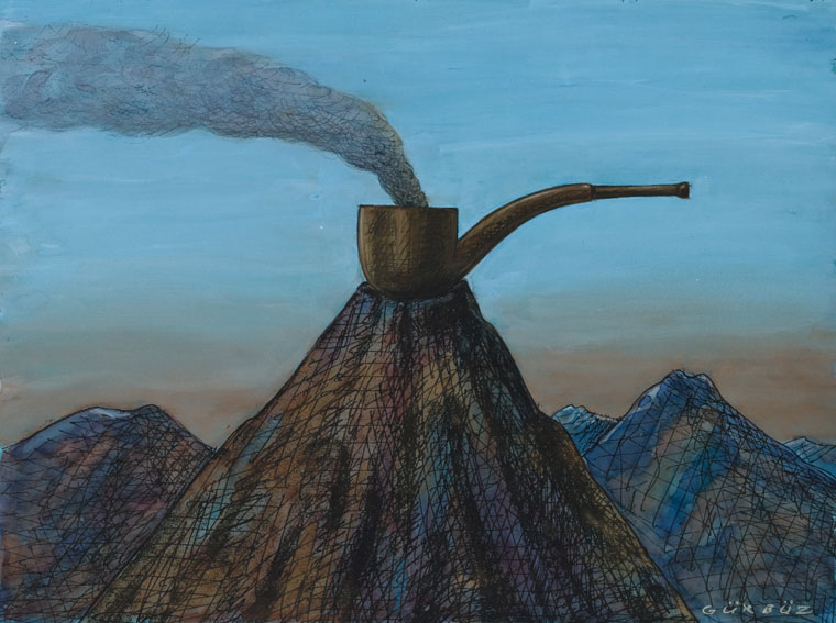Дымящаяся трубка на вершине вулкана