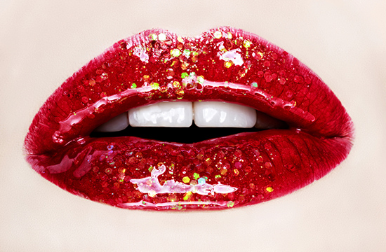 red glittery lipstick