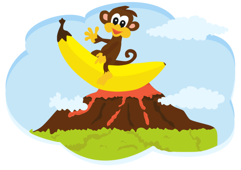 Вид Макаки с бананом у вулкана – просто потрясает!