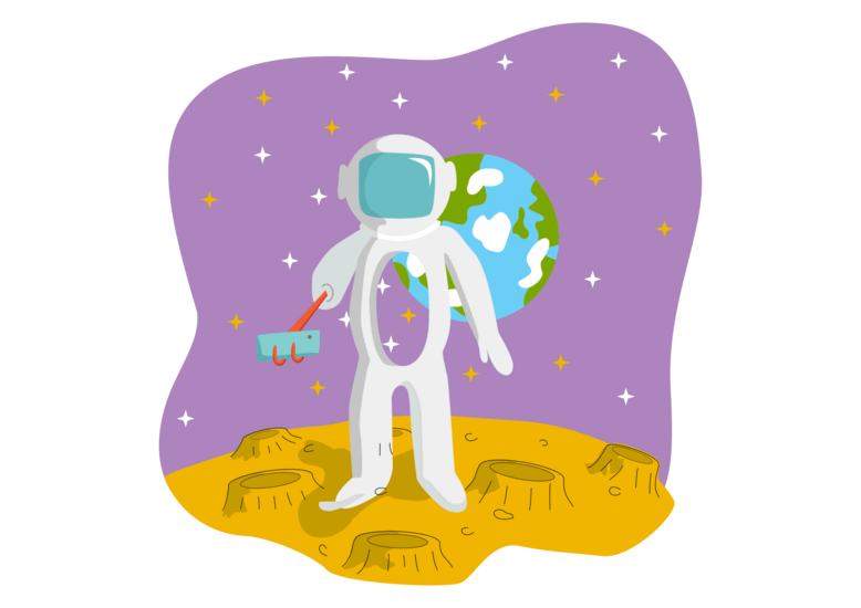 Скафандр. Пустышка-космонавт в скафандре, делающий селфи на фоне Земли.