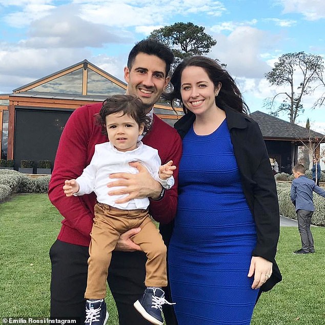 Mrs Rossi and her husband Socrates pulled their son Hercule (pictured together) out of daycare when COVID-19 hit 20 cases per day in Melbourne