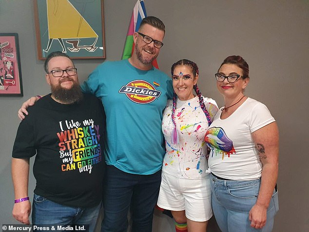 Three years ago, Emma (second from right) and Robert (far left) decided to plunge back into the dating world where they met Simon Berry (second from left) and his wife Kelly (far right)