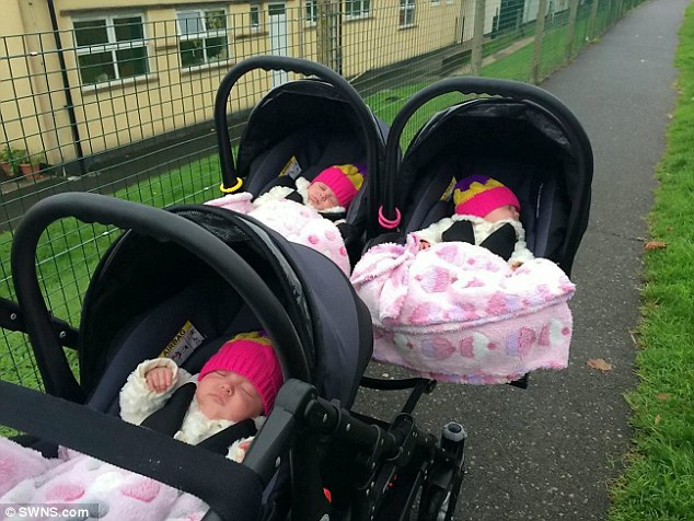 Mother-of-four Melanie has had to buy extra equipment for the triplets - including a three-way pram 