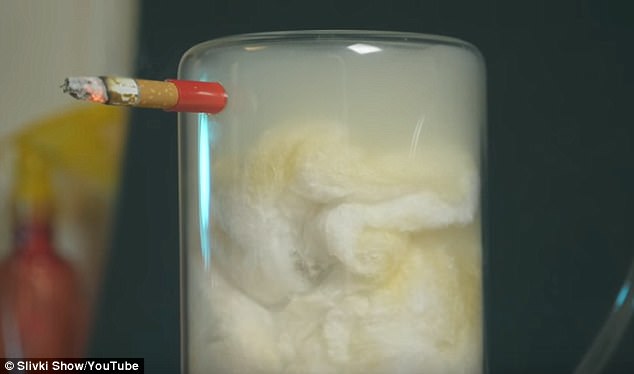 A terrifying video shows how the smoke from just one cigarette starts to destroy any material it touches  
