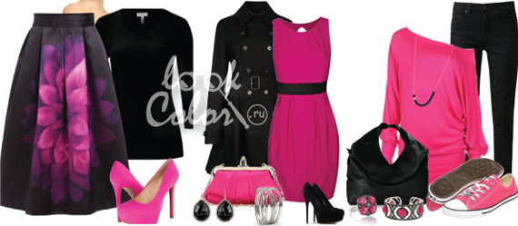 сочетание черного и розового цвета в одежде 4