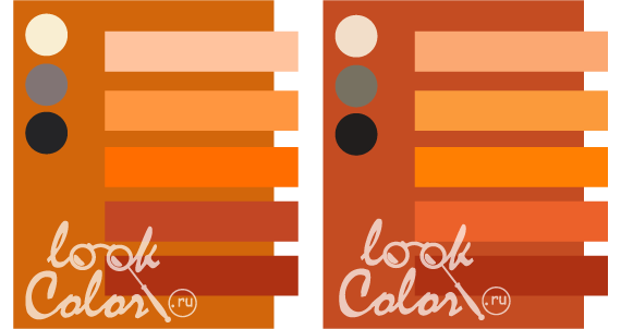 сочетание оранжево-коричневого и темно-оранжевого с оранжевым