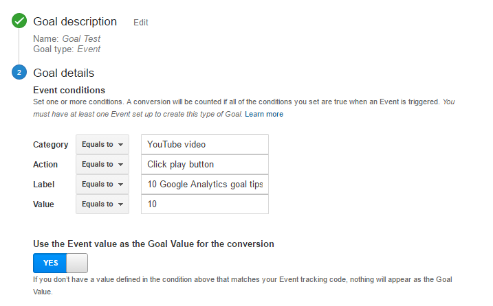 Event goal Google Analytics