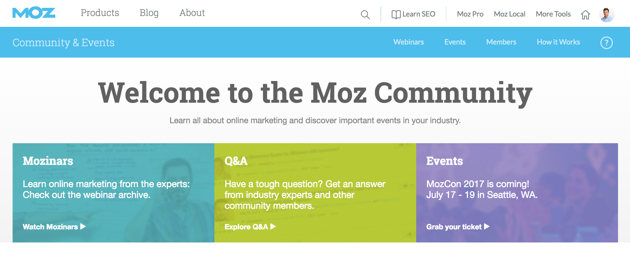 Screenshot of Moz community.