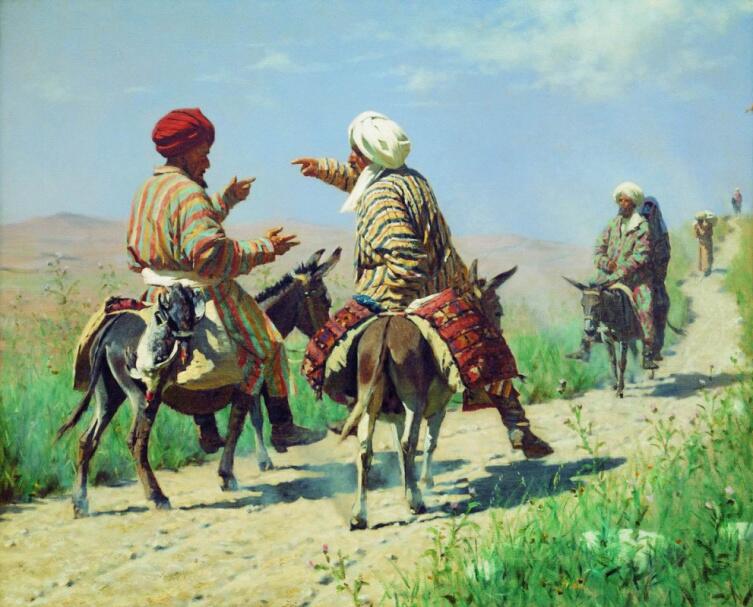 В. В. Верещагин, «Мулла Рахим и мулла Керим по дороге на базар ссорятся», 1873 г.