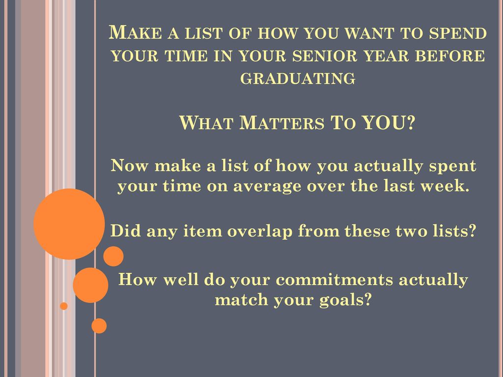 Make a list of how you want to spend your time in your senior year before graduating What Matters To YOU