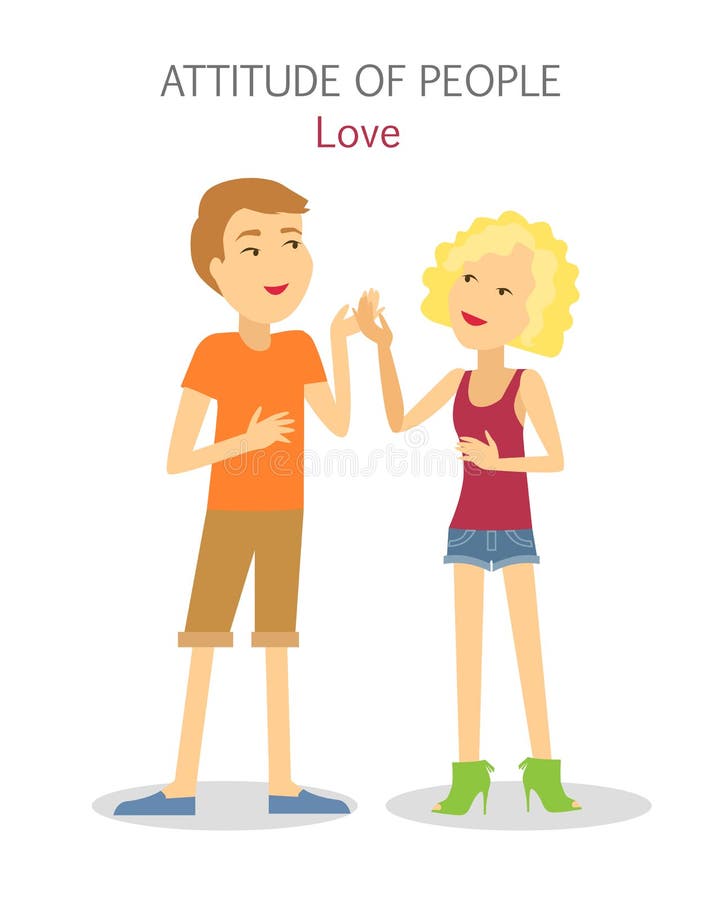 Attitude of People. Boy and Girl in Love. Vector. Attitude of people. Boy and girl in love. Sanguine temperament people. Happy couple, first engagement, passion vector illustration