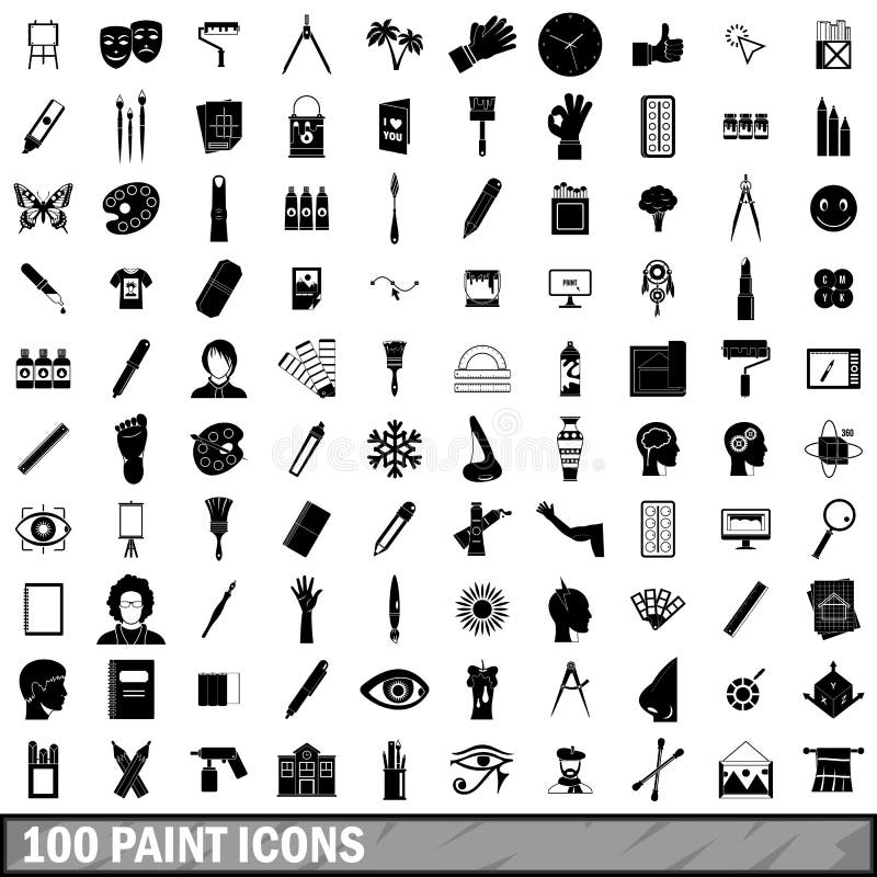 100 paint icons set, simple style. 100 paint icons set in simple style for any design vector illustration royalty free illustration