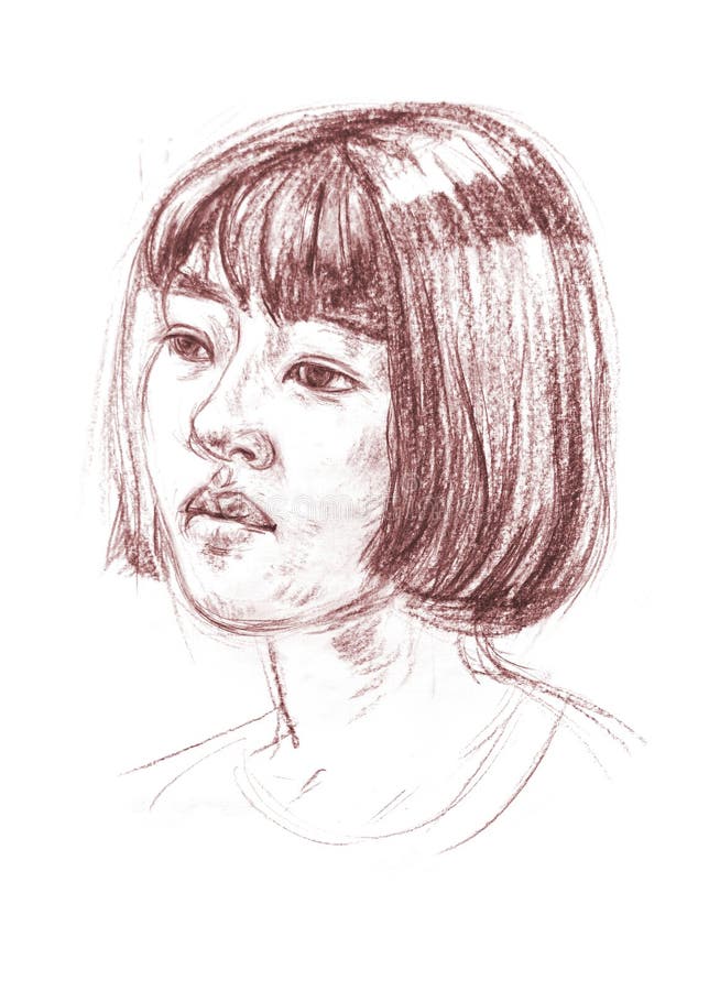 Portrait of a young girl from Thailand. Hand-drawing. Art Portrait of a young girl from Thailand. Hand-drawn with sanguine technique royalty free illustration
