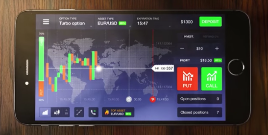 Example of a binary trading app (IQ Option)