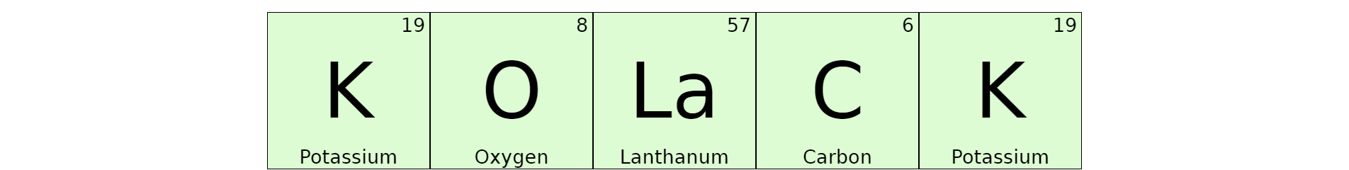 Kolack written with periodic table symbols