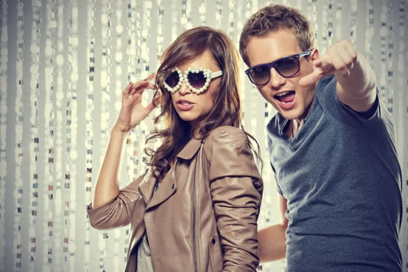 stylish couple with sunglasses